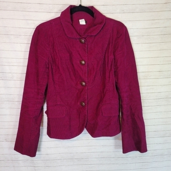 J.CREW PURPLE FUSCHIA CORDUROY LEATHER BUTTON BLAZER JACKET, SZ 6 - Picture 2 of 14